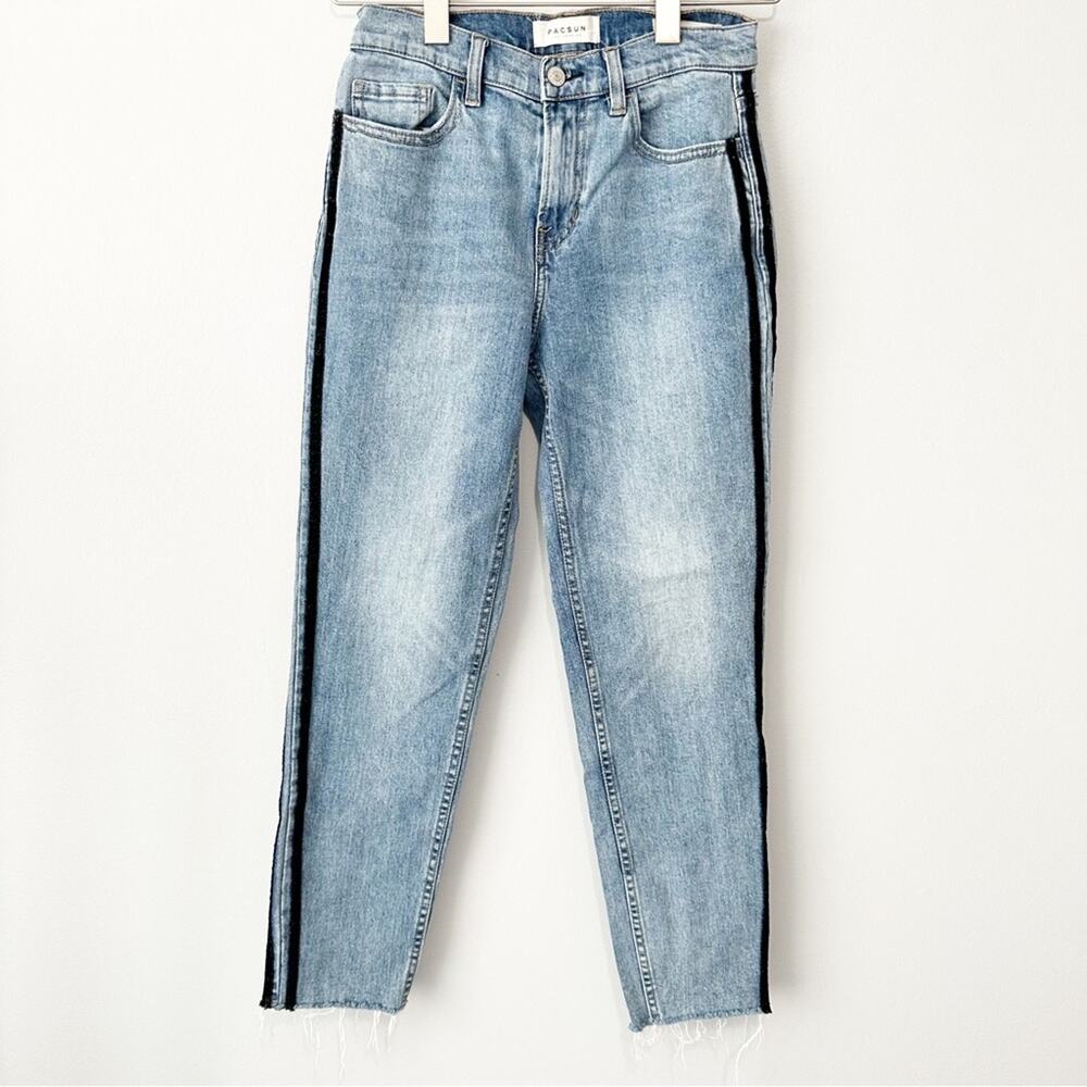Pacsun Vintage Icon jeans blue side stripe denim high rise straight leg size 25